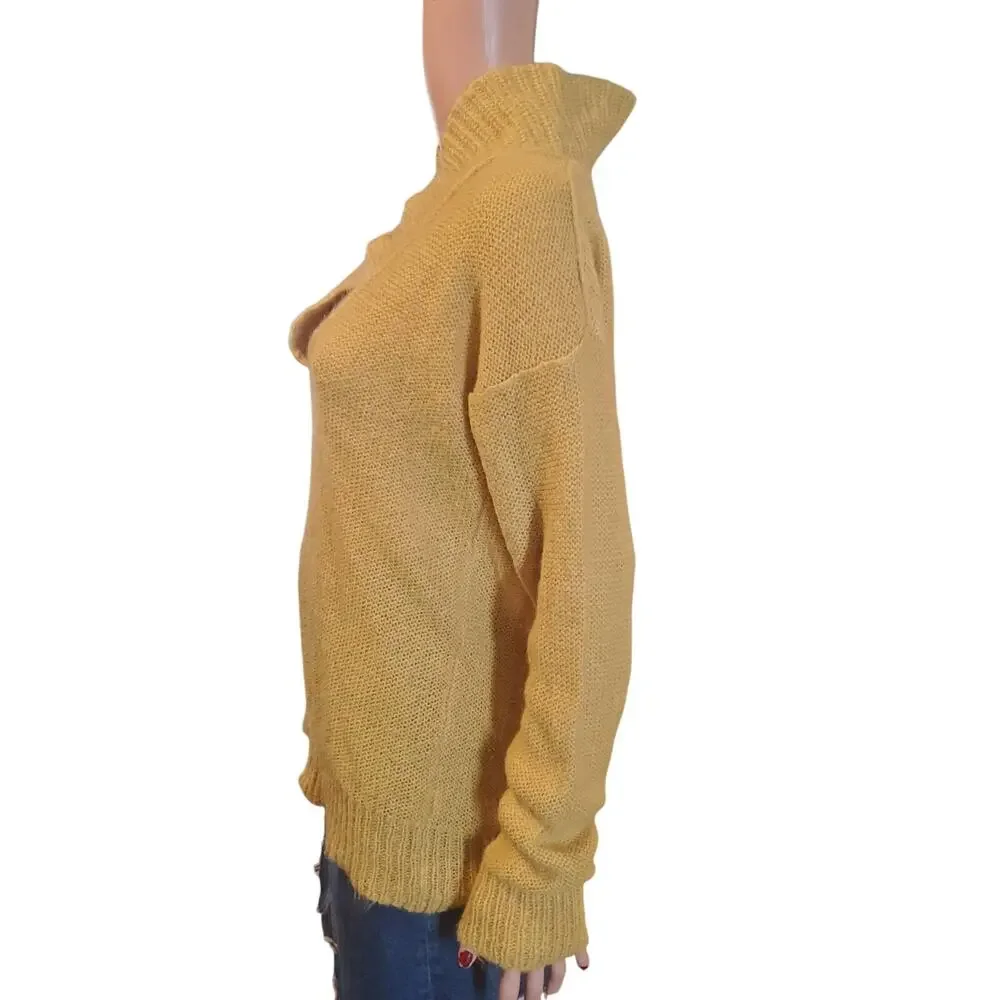 J. Crew Mohair Wool Blend Shawl Neck Sweater Golden Yellow Size M